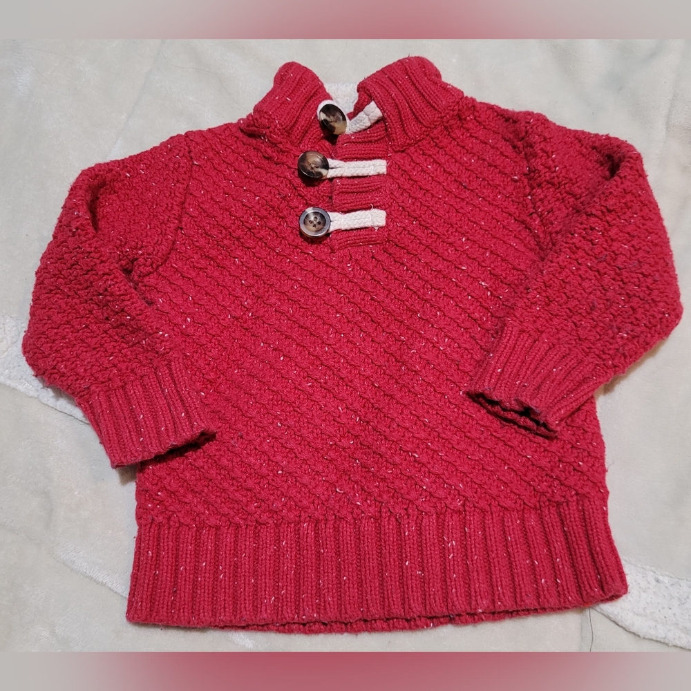 🎉5/$20 Cat & Jack Baby Boy 18 Months Red Button Long Sleeve Sweater